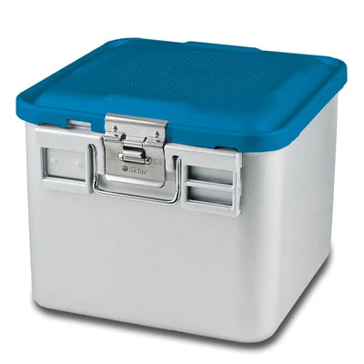 SklarLite Sterilization Container - Half-Size, Safe Lid, Non-Perforated Bottom, 11-1/4" x 11" x 10", Blue - 10-4722 