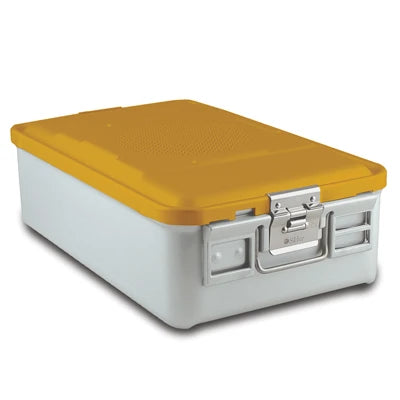 SklarLite Sterilization Container - Mid-Size, Safe Lid, Perforated Bottom, 18-1/4" x 11" x 5", Yellow - 10-4384 