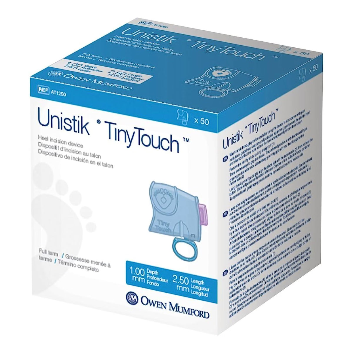 Pediatric Lancet Unistik Tiny Touch 2.5 mm Blade Retractable Push Button Activation Heel (Box of 50)
