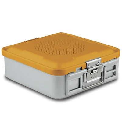 SklarLite Sterilization Container - Half-Size, Standard Lid, Non-Perforated Bottom, 11-1/4" x 11" x 4", Yellow - 10-4502