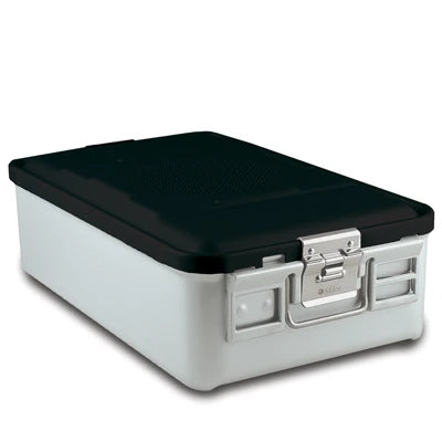SklarLite Sterilization Container - Mid-Size, Standard Lid, Perforated Bottom, 18-1/4" x 11" x 5", Black - 10-4368 