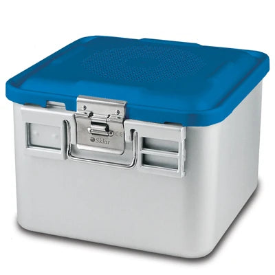 SklarLite Sterilization Container - Half-Size, Safe Lid, Non-Perforated Bottom, 11-1/4" x 11" x 8", Blue - 10-4674