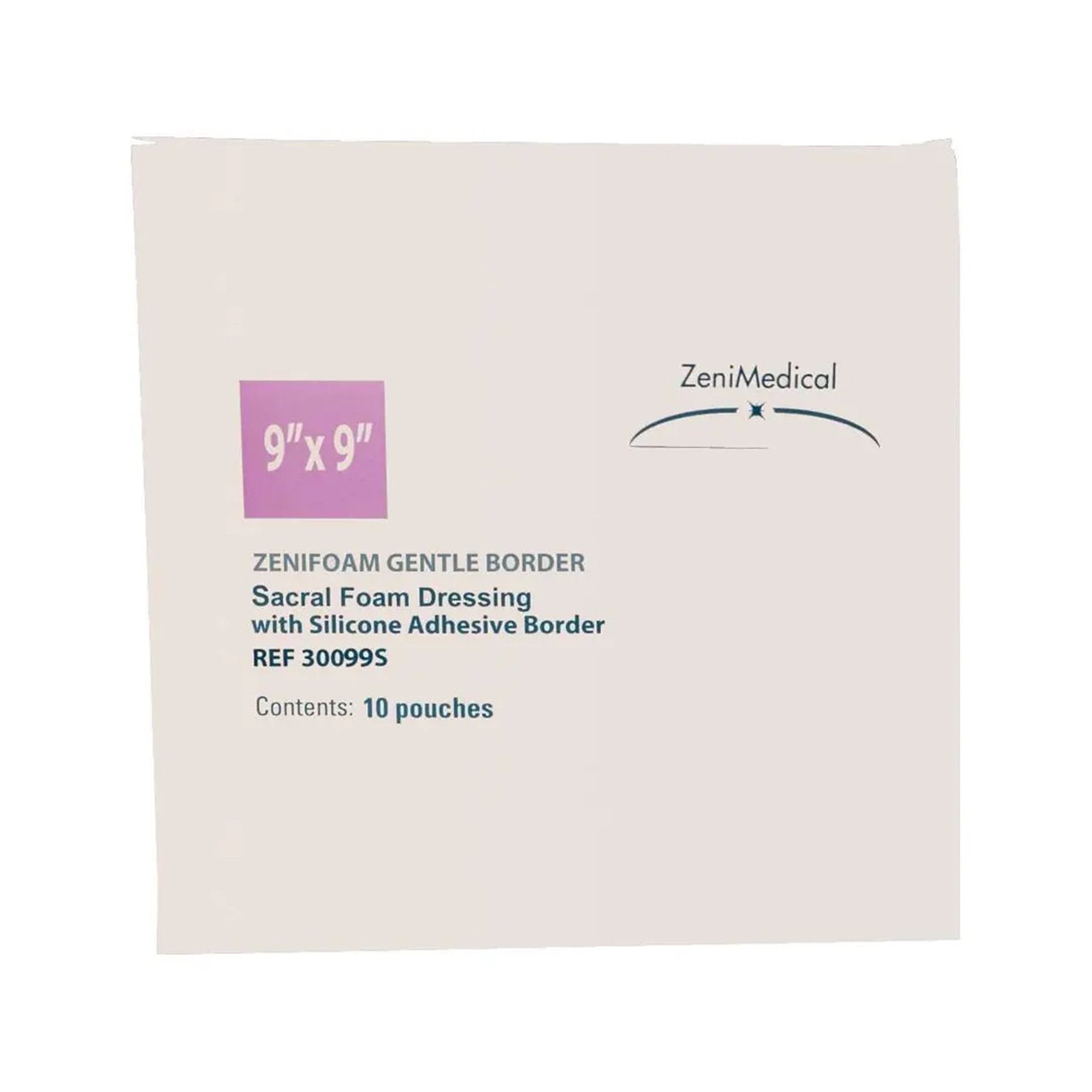 Focus Health Group Foam Dressing ZeniFOAM Gentle Border 9 X 9 Inch With Border Waterproof Backing Silicone Face and Border Sacral Sterile (10/BX) 