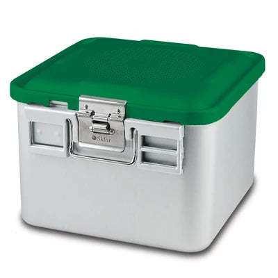 SklarLite Sterilization Container - Half-Size, Safe Lid, Perforated Bottom, 11-1/4" x 11" x 8", Green - 10-4688