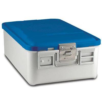 SklarLite Sterilization Container - Mid-Size, Safe Lid, Non-Perforated Bottom, 18-1/4" x 11" x 6", Blue - 10-4424 
