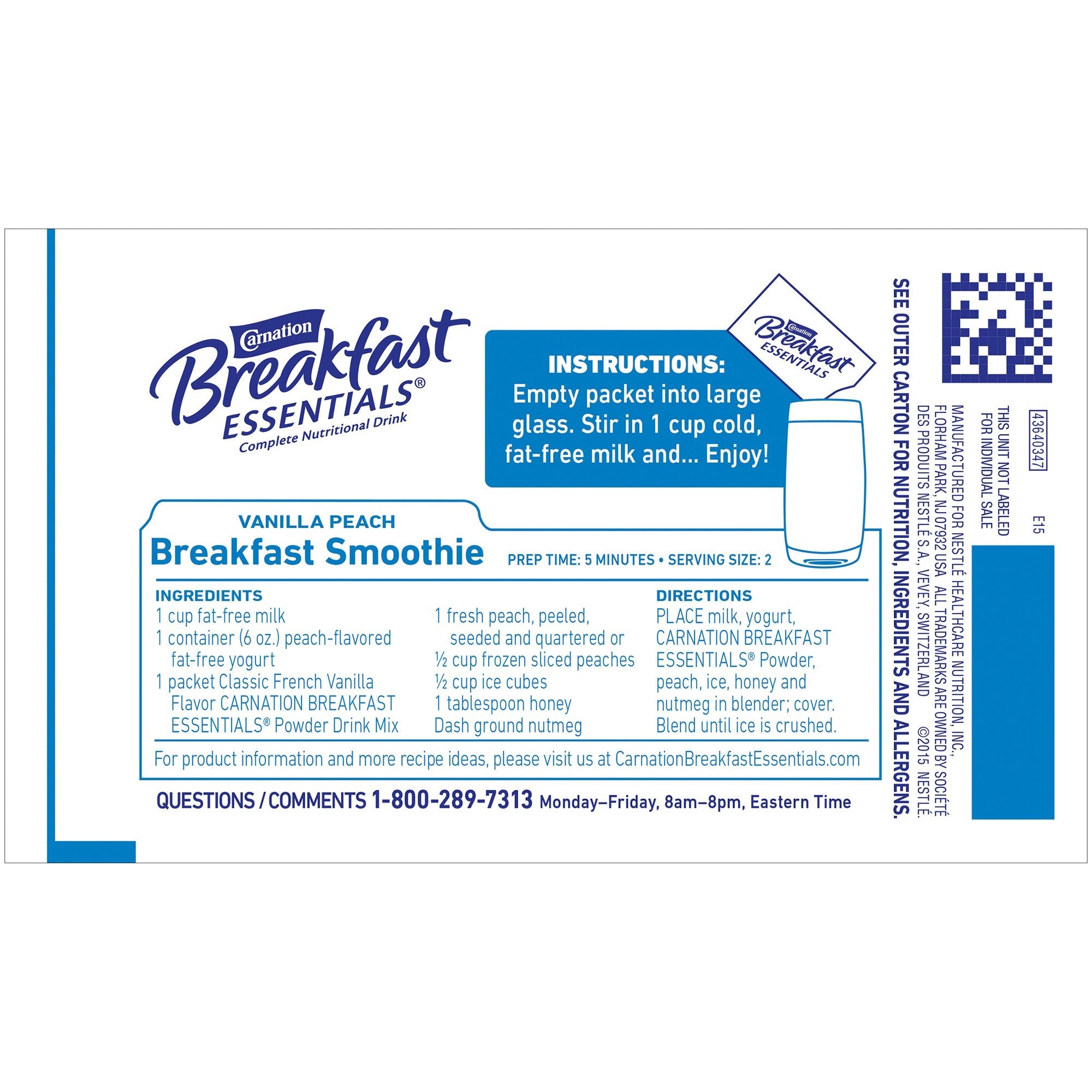 Nestle Healthcare Nutrition Carnation Breakfast Essentials Vanilla Nutritional Drink (60/CS) 