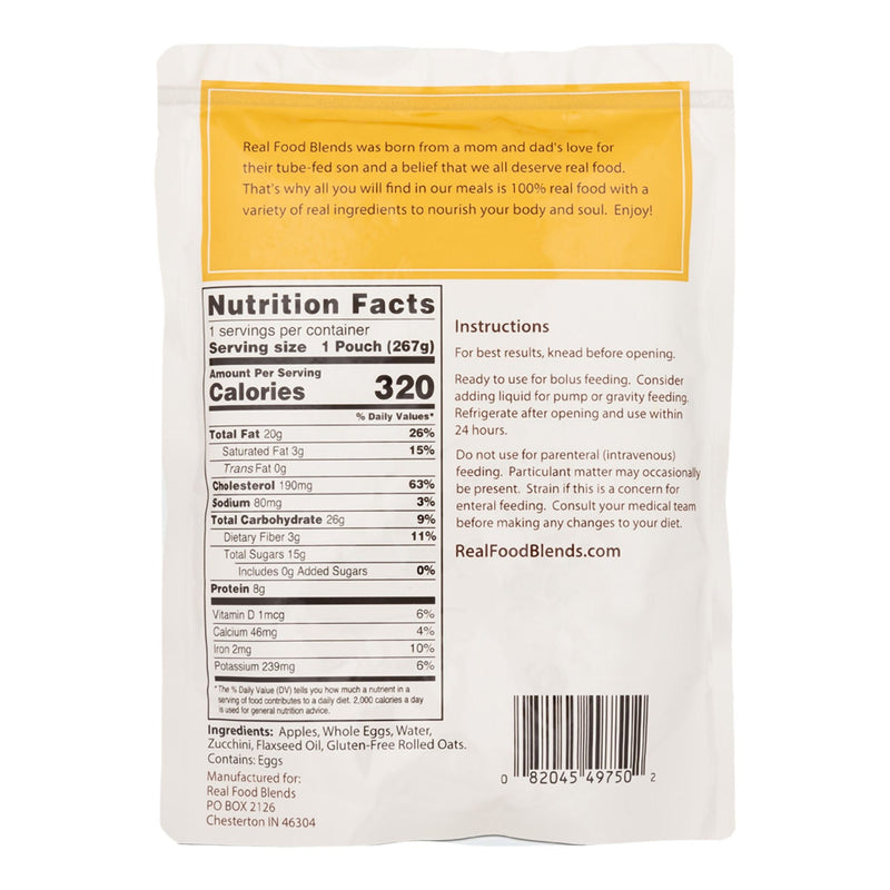 Real Food Blends Eggs, Apples & Oats Puree Food Blend for Tube Feeding, 9.4-oz. 
