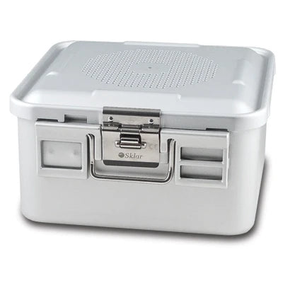 SklarLite Sterilization Container - Half-Size, Safe Lid, Non-Perforated Bottom, 11-1/4" x 11" x 6", Silver - 10-4620 