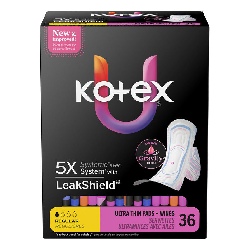 Feminine Pad U by Kotex Ultra Thin with Wings Regular Absorbency (Case of 216)