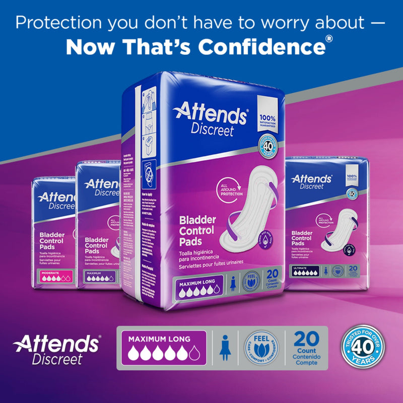 Attends Discreet Women's Maximum Long Bladder Control Pad, 14.5-Inch Length (20/BG)