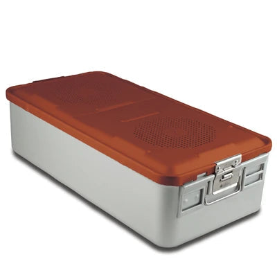 SklarLite Sterilization Container - Full-Size, Safe Lid, Non-Perforated Bottom, 23" x 11" x 6", Red - 10-4124 