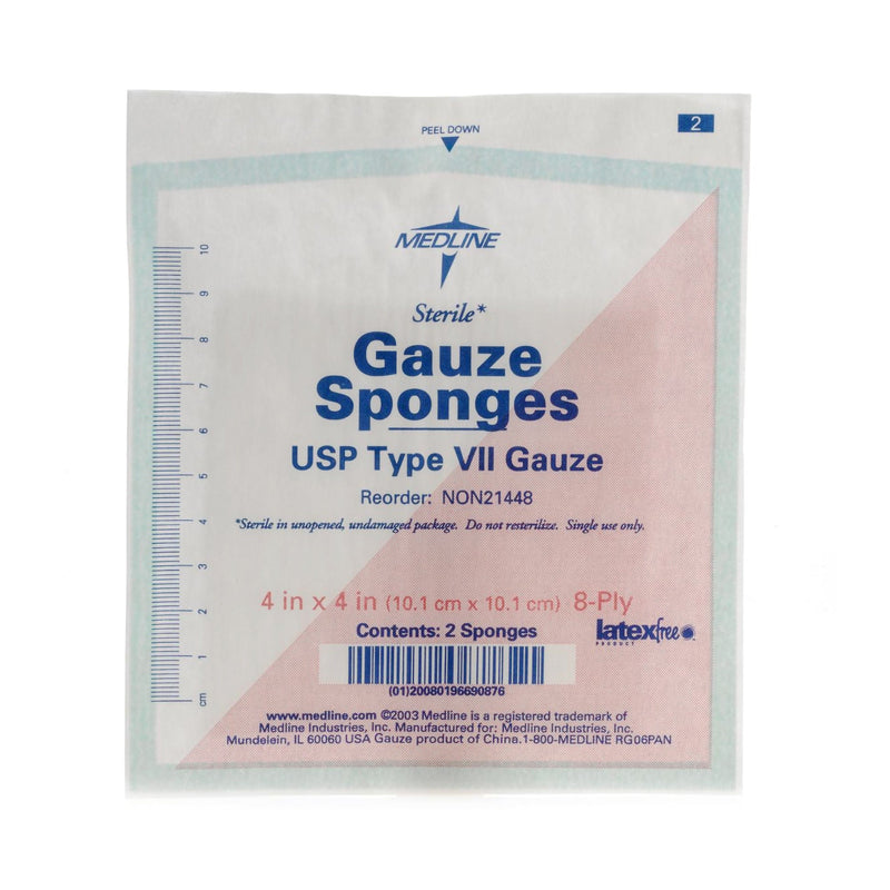 Medline Sterile USP Type VII Gauze Sponge, 4 x 4 Inch, 8-Ply (Case of 1200)