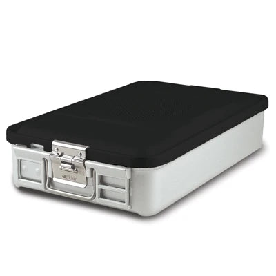 SklarLite Sterilization Container - Mid-Size, Safe Lid, Non-Perforated Bottom, 18-1/4" x 11" x 4", Black - 10-4334 