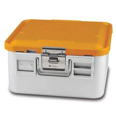 SklarLite Sterilization Container - Half-Size, Safe Lid, Non-Perforated Bottom, 11-1/4" x 11" x 6", Yellow - 10-4622