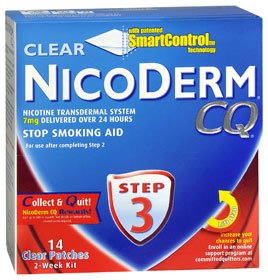 Glaxo Consumer Products Nicoderm CQ Nicotine Transdermal System Clear Patches Step 3 7 mg 
