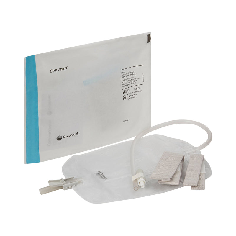 Coloplast Conveen Contour Urinary Leg Bag, Anti-Reflux Valve, Polyethylene/Flocked, 800mL (10/BX) 