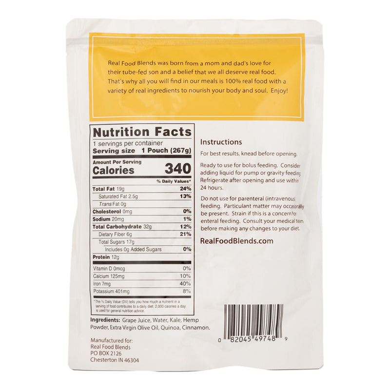 Real Food Blends Quinoa, Kale & Hemp Pureed Food Blend for Tube Feed, 9.4-ounce