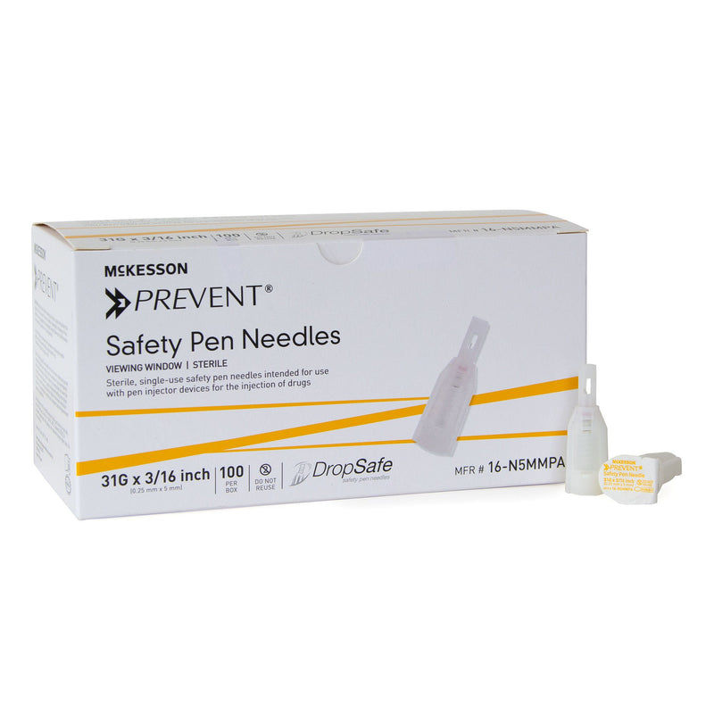 McKesson Prevent Safety Insulin Pen Needle, 31 Gauge, 5 mm Length (Case of 2000)