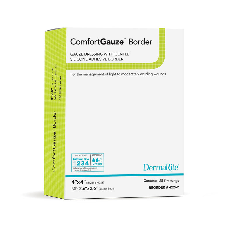 ComfortGauze Island Dressing with Silicone Border, 4 x 4 Inch (Box of 25)