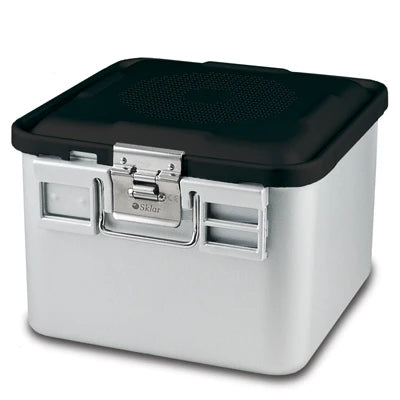 SklarLite Sterilization Container - Half-Size, Standard Lid, Perforated Bottom, 11-1/4" x 11" x 8", Black - 10-4666