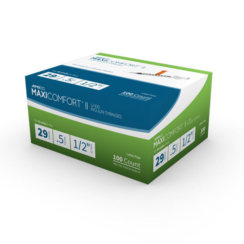 MaxiComfort II Standard Insulin 0.5 mL Syringe with Needle, 29 Gauge, 1/2 Inch (Case of 500) 