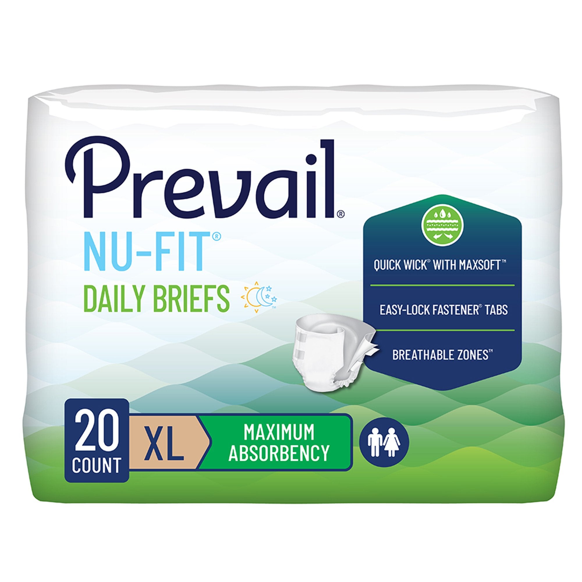 First Quality Products LLC Prevail Nu-Fit Incontinence Brief, Heavy Absorbency, Extra Large (80/CS) 