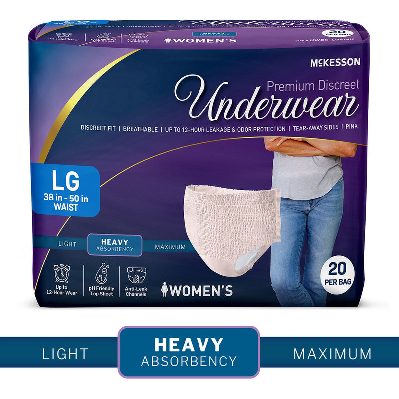 McKesson Premium Discreet Underwear for Women, Heavy Absorbency, Large (Case of 80)
