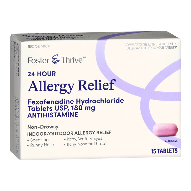Foster & Thrive 24 Hour Allergy Relief Fexofenadine HCl USP 180 mg Tablets (Box of 15)