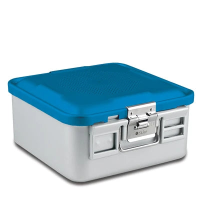 SklarLite Sterilization Container - Half-Size, Standard Lid, Perforated Bottom, 11-1/4" x 11" x 5", Blue - 10-4566 