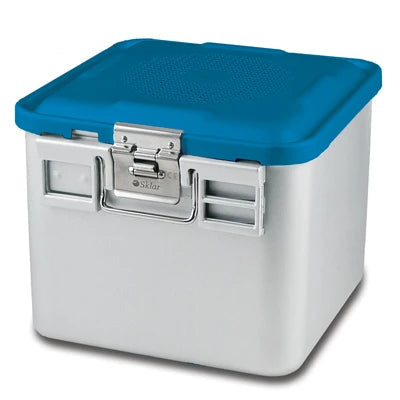 SklarLite Sterilization Container - Half-Size, Standard Lid, Non-Perforated Bottom, 11-1/4" x 11" x 10", Blue - 10-4698 