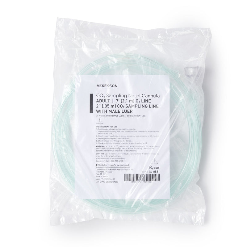 ETCO2 Nasal Cannula McKesson Adult Curved Prongs 7 Foot Tubing Low Flow Rate 