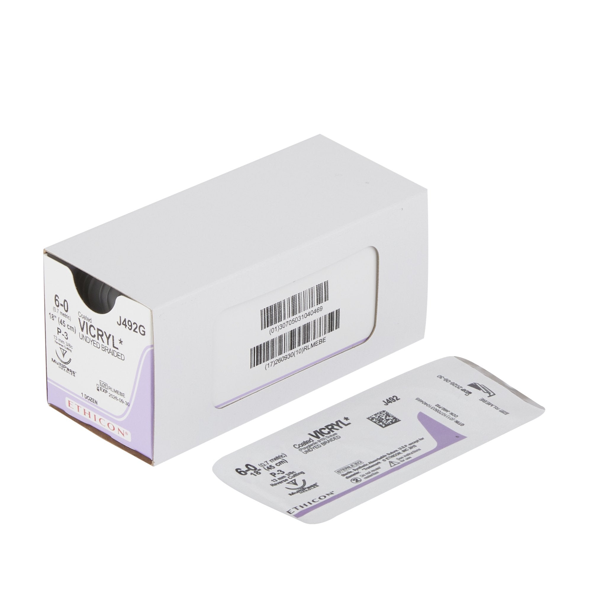 Absorbable Suture with Needle Coated Vicryl Polyglactin 910 P-3 3/8 Circle Precision Reverse Cutting Needle Size 6-0 Braided 