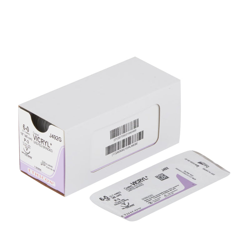 Absorbable Suture with Needle Coated Vicryl Polyglactin 910 P-3 3/8 Circle Precision Reverse Cutting Needle Size 6-0 Braided (Box of 12)