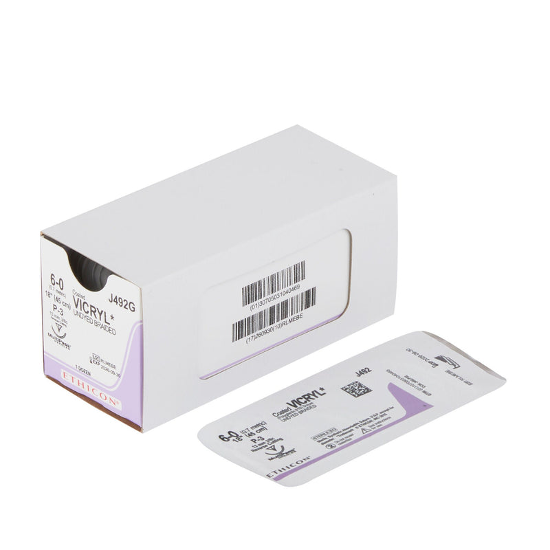 Absorbable Suture with Needle Coated Vicryl Polyglactin 910 P-3 3/8 Circle Precision Reverse Cutting Needle Size 6-0 Braided