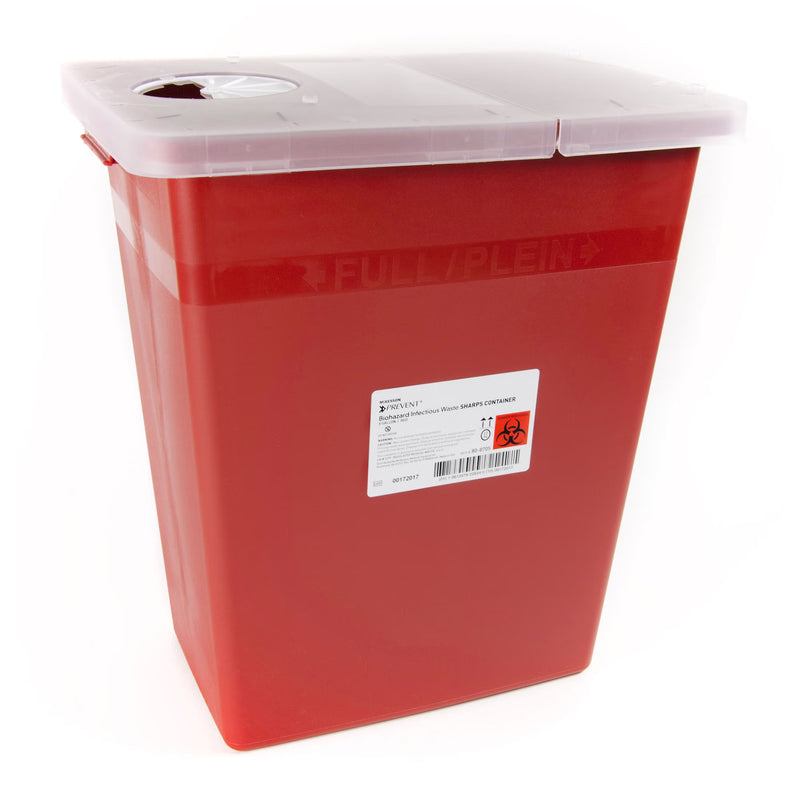 Sharps Container McKesson Prevent Red Base 13-3/4 W X 13-3/4 D X 14 H Inch Horizontal / Vertical Entry 8 Gallon (Case of 10)