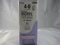 Absorbable Suture with Needle Coated Vicryl Polyglactin 910 RB-1 1/2 Circle Taper Point Needle Size 4-0 Braided 