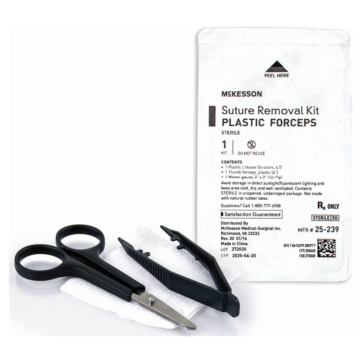 Suture Removal Kit McKesson Scissor Style Handle Curved Jaw Type Sterile Single Use (Case of 48)