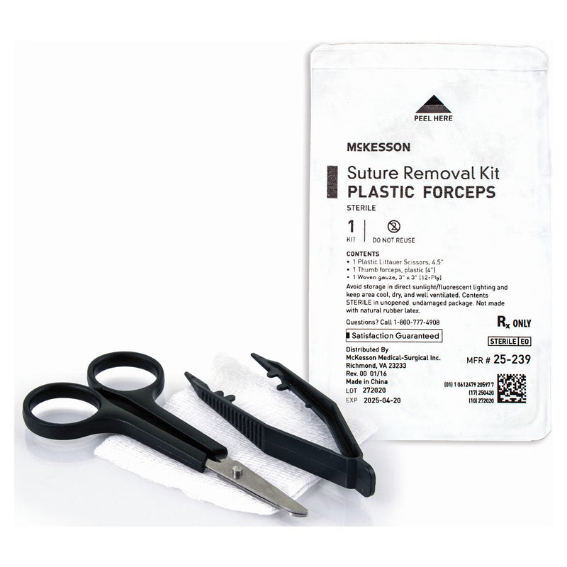 Suture Removal Kit McKesson Scissor Style Handle Curved Jaw Type Sterile Single Use (Case of 48)