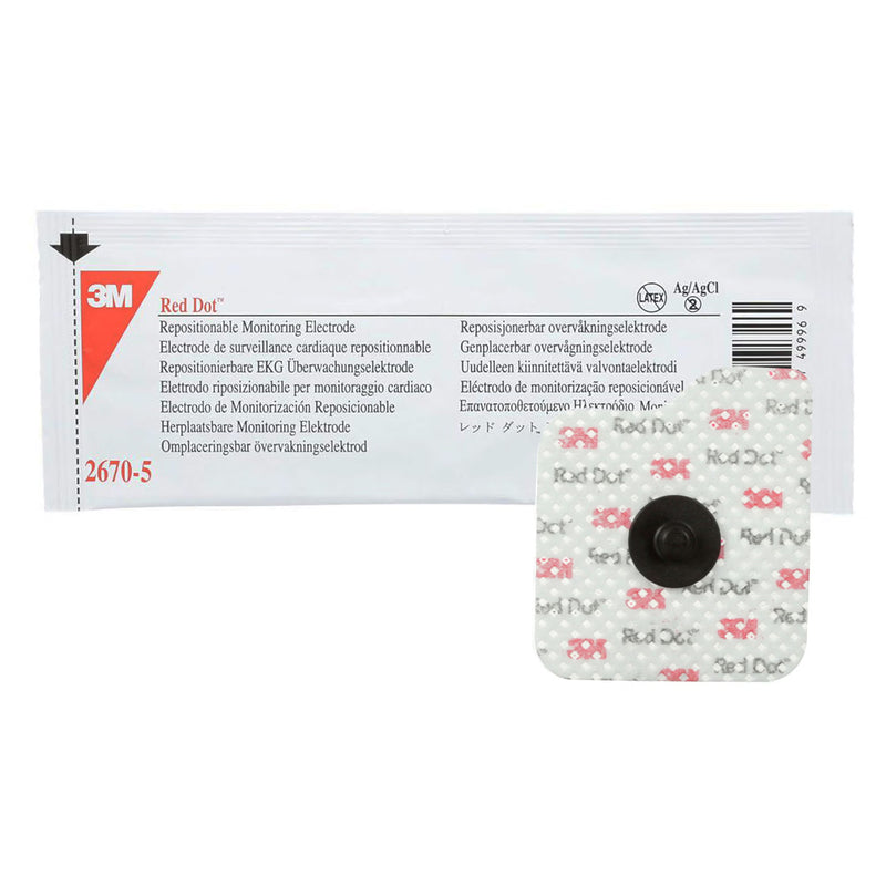 ECG Monitoring Electrode 3M Red Dot Snap Connector Conductive Adhesive Gel Cloth Backing Adult / Pediatric Radiolucent / MR Conditional 5 per Pack (Case of 5)