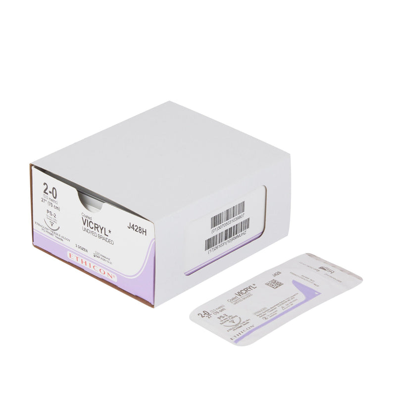 Absorbable Suture with Needle Coated Vicryl Polyglactin 910 PS-2 3/8 Circle Precision Reverse Cutting Needle Size 2-0 Braided