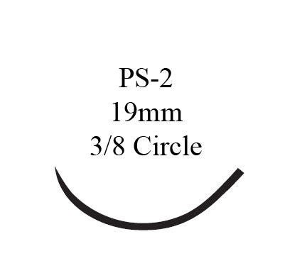 Absorbable Suture with Needle Coated Vicryl Polyglactin 910 PS-2 3/8 Circle Precision Reverse Cutting Needle Size 5-0 Braided (Box of 12)