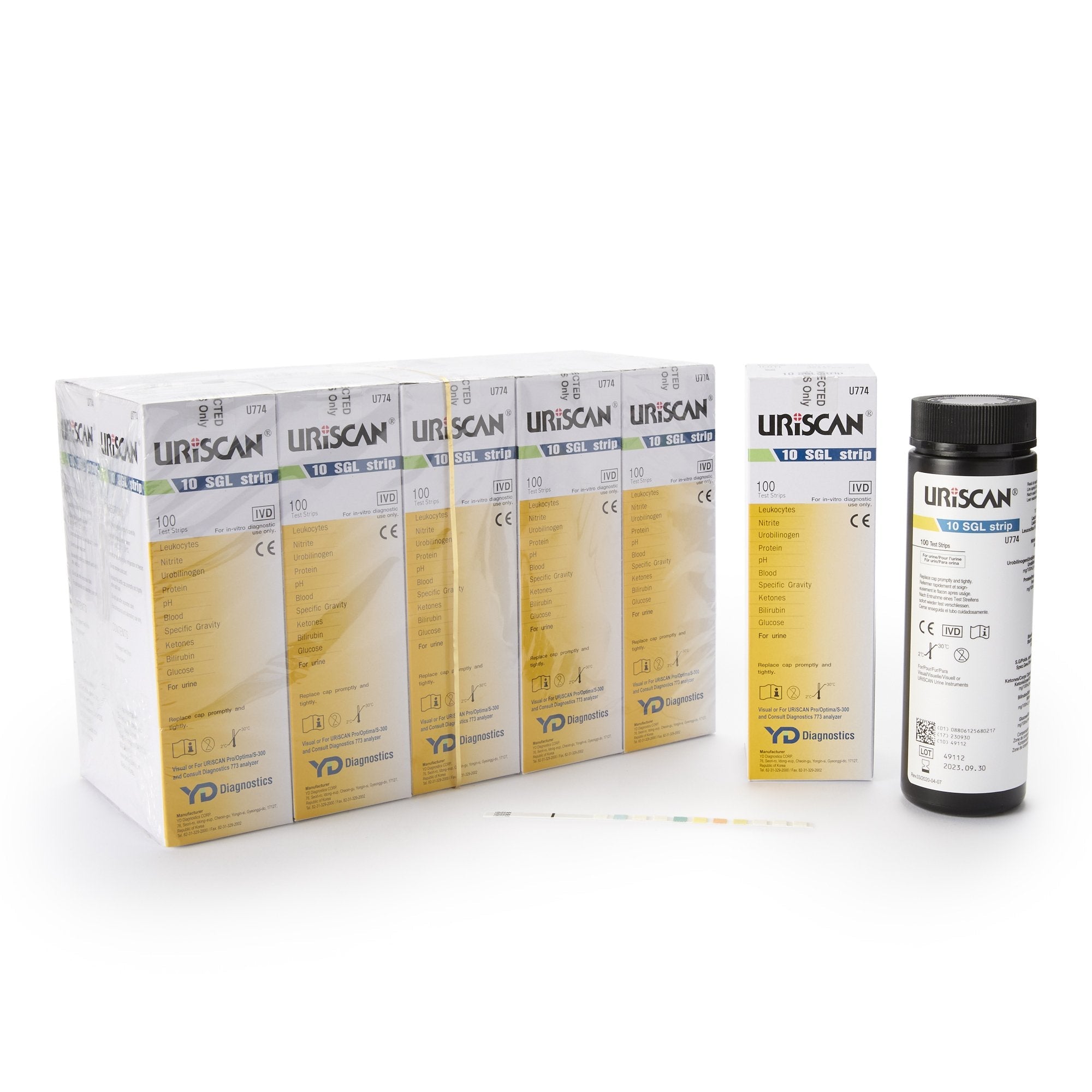 Urinalysis Reagent Uriscan Bilirubin, Blood, Glucose, Ketone, Leukocytes, Nitrite, pH, Protein, Specific Gravity, Urobilinogen For CONSULT Urine Analyzer 773 / SELECT Urine Analyzer 505 / Uriscan Optima Touch-Screen Urine Analyzer 