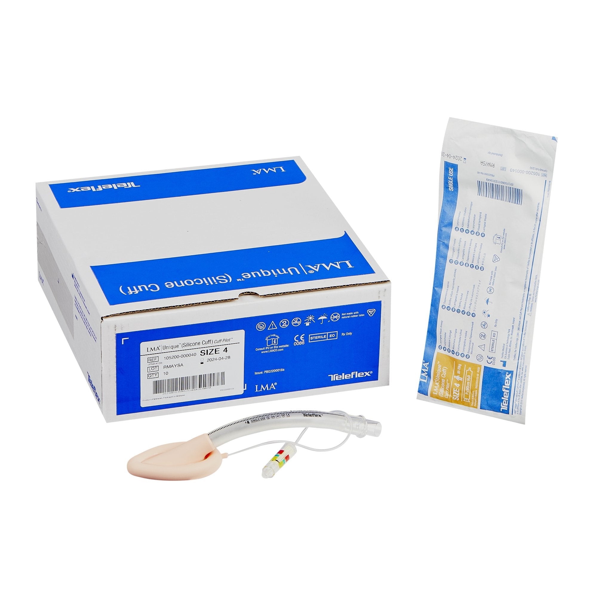 Straight Laryngeal Mask LMA Unique (Silicone Cuff) Size 4 30 mL Cuff Silicone Single Patient Use Sterile 