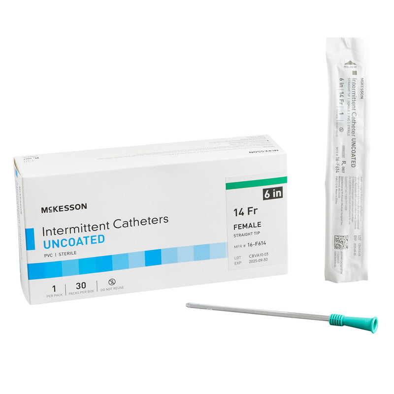 Urethral Catheter McKesson Straight Tip Uncoated PVC 14 Fr. 6 Inch Length (Case)