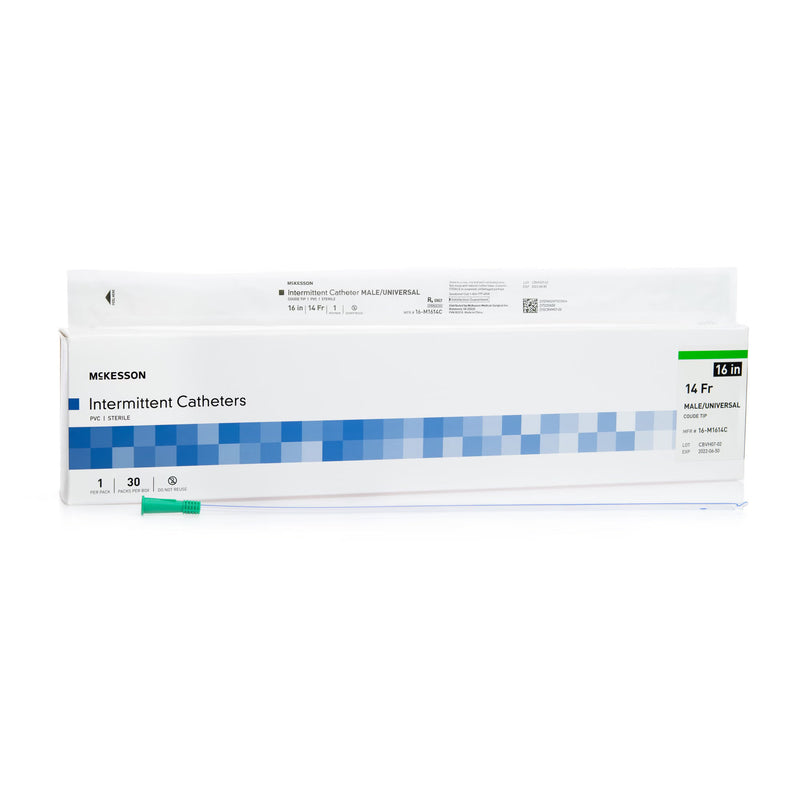 Urethral Catheter McKesson Coude Tip Uncoated PVC 14 Fr. 16 Inch Length (Case)