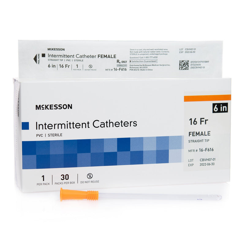 Urethral Catheter McKesson Straight Tip Uncoated PVC 16 Fr. 6 Inch Length (Case)