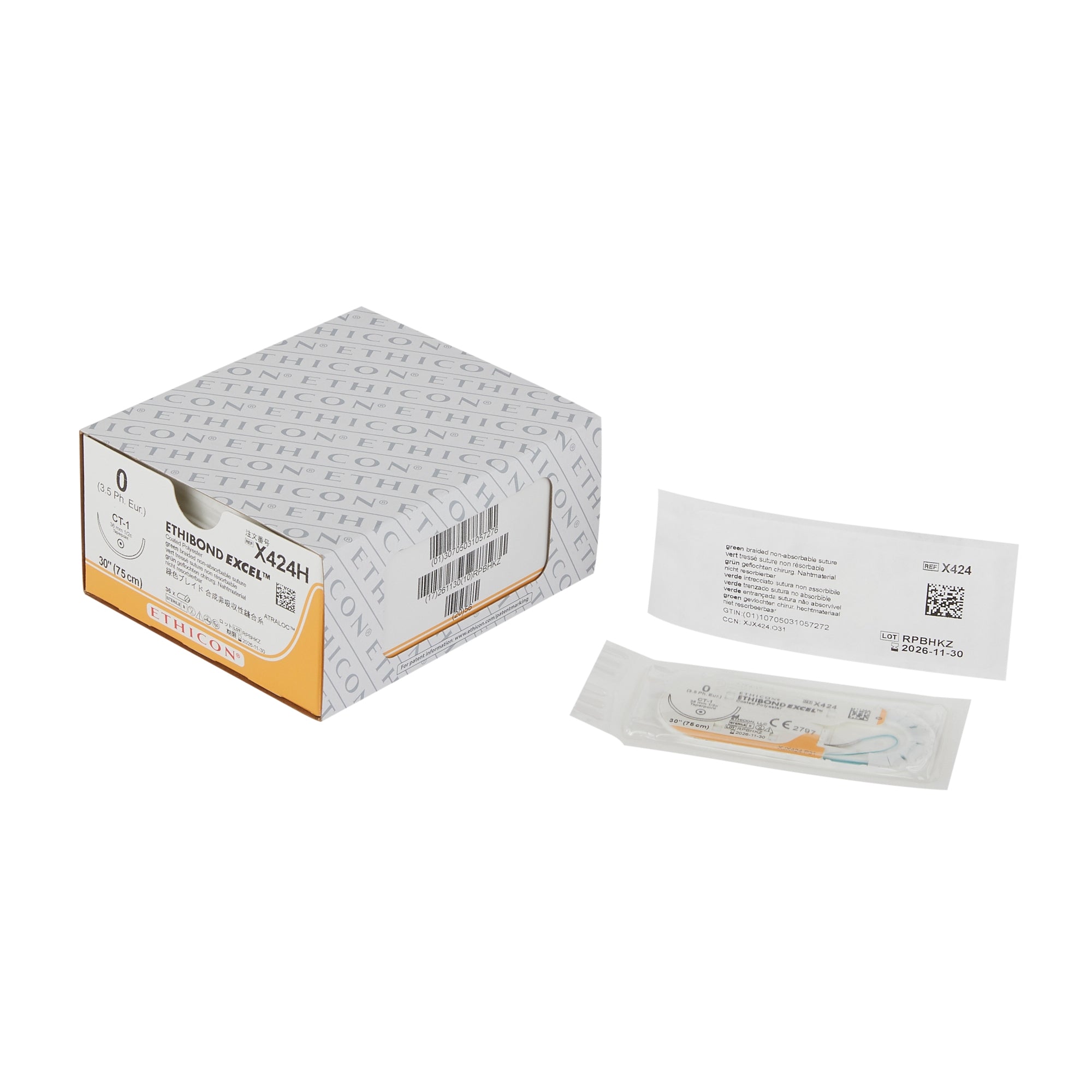 Nonabsorbable Suture with Needle Ethibond Excel Polyester CT-1 1/2 Circle Taper Point Needle Size 0 Braided 