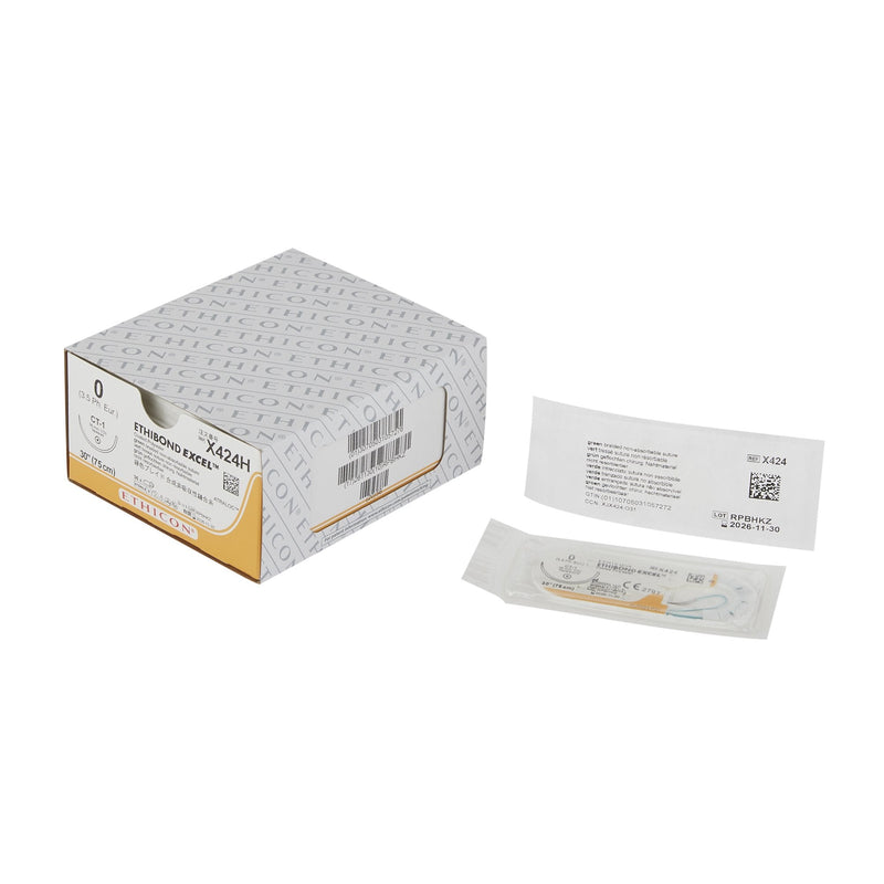 Nonabsorbable Suture with Needle Ethibond Excel Polyester CT-1 1/2 Circle Taper Point Needle Size 0 Braided 