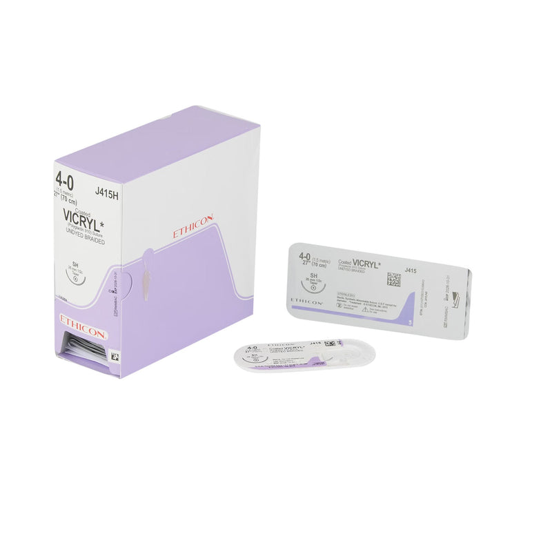 Absorbable Suture with Needle Coated Vicryl Polyglactin 910 SH 1/2 Circle Taper Point Needle Size 4-0 Braided 