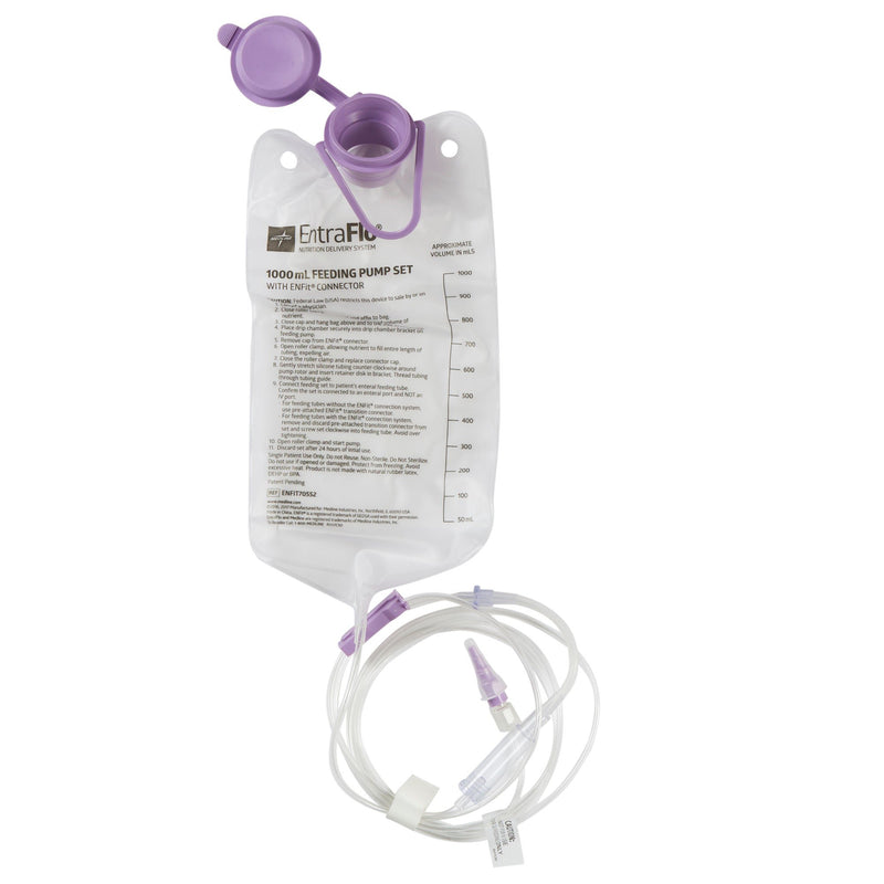 Medline Enteral Feeding Pump Bag Set with ENFit Connector Medline EntraFlo 1000 mL Silicone NonSterile Stepped Transition Connector (ENFIT70552 / CS)